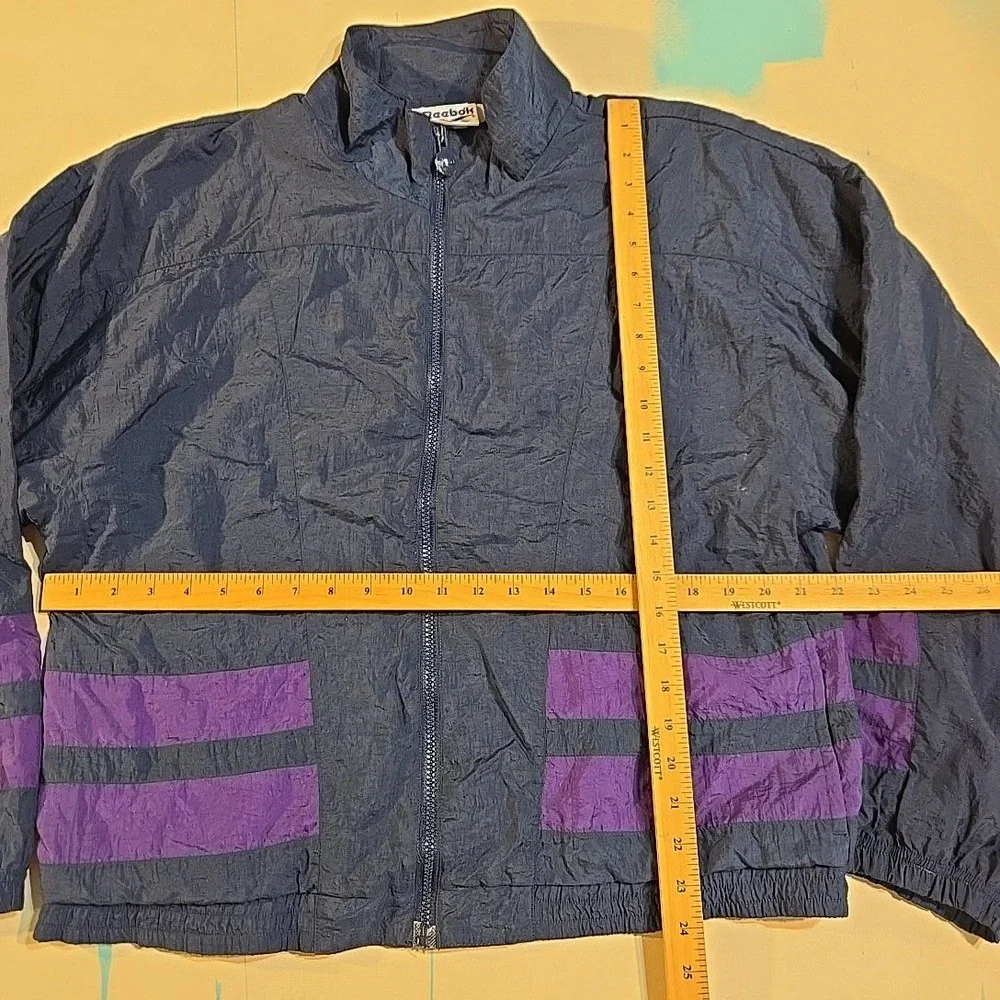 VTG Reebok L Windbreaker Navy Purple Stripe Block 80s 90s Full Zip Korea Crinkle